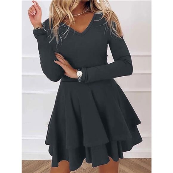 V-Neck Layered Ruffle Mini Dress - Picture 2 of 16